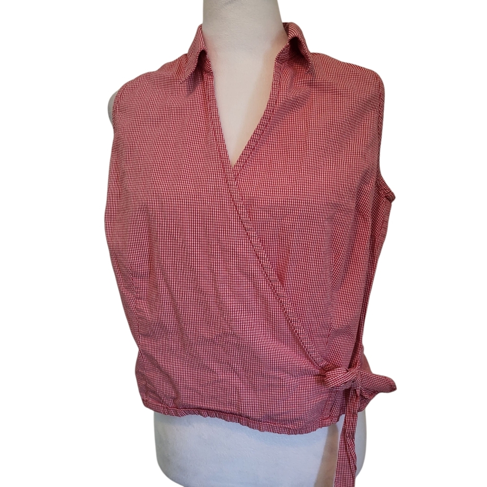 Dockers Sleeveless Wrap Blouse Red/White Sz L